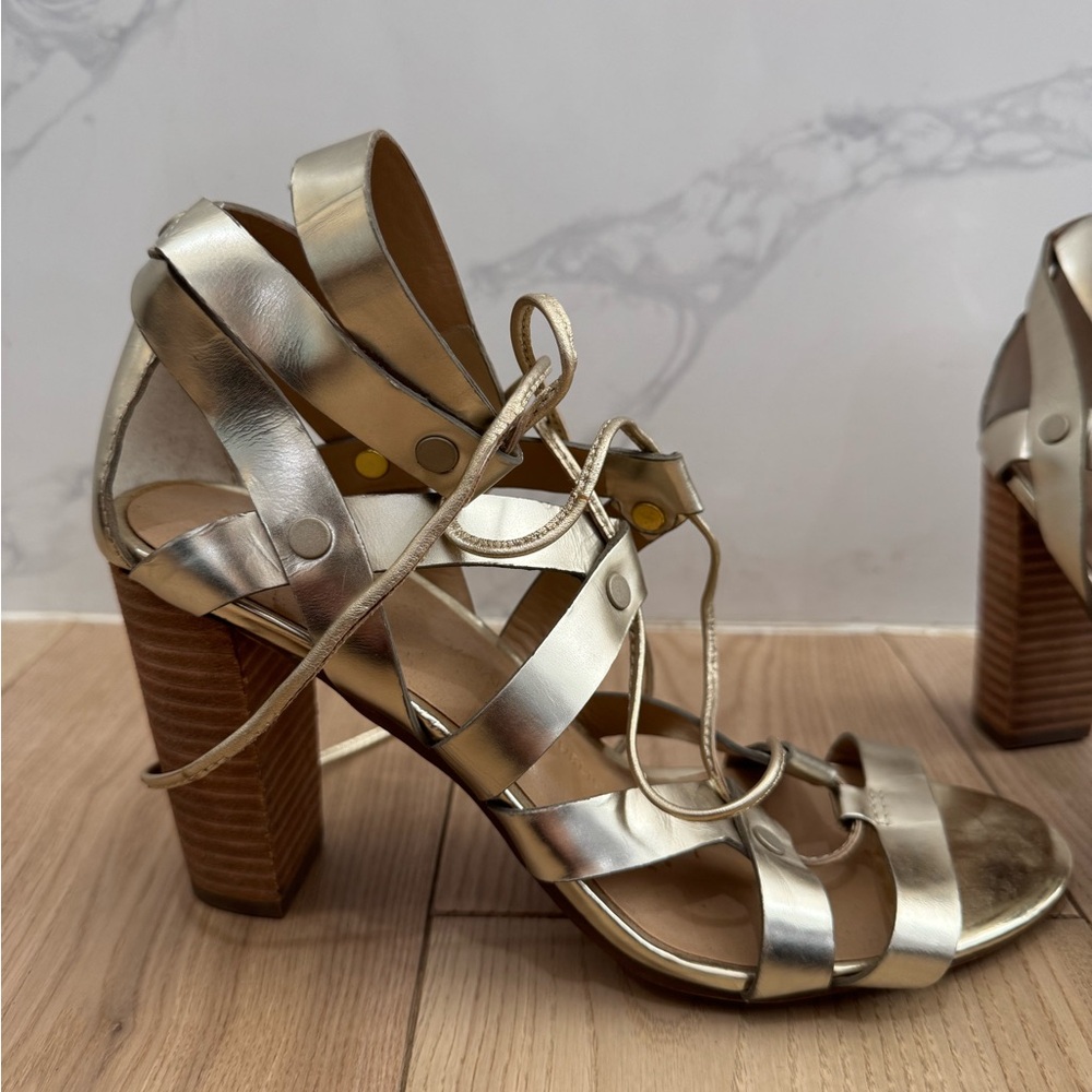 Metallic Gold Lace-Up Sandals